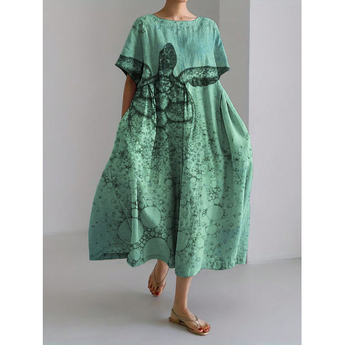 Sea Turtle Art Gradient Linen Blend Maxi Dress