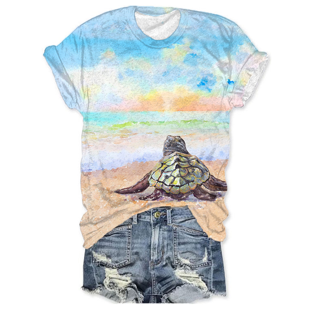 Sea Turtle Beautiful Beach Print T-Shirt
