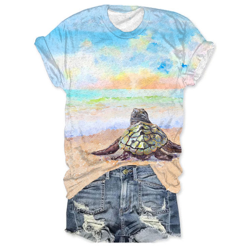 Sea Turtle Beautiful Beach Print T-Shirt