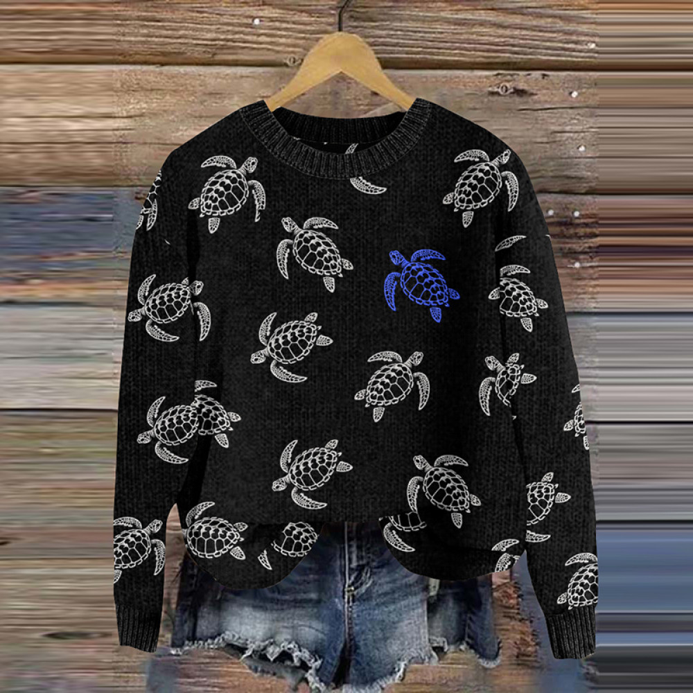 Sea ​​Turtle Embroidered Artwork Cozy Sweater