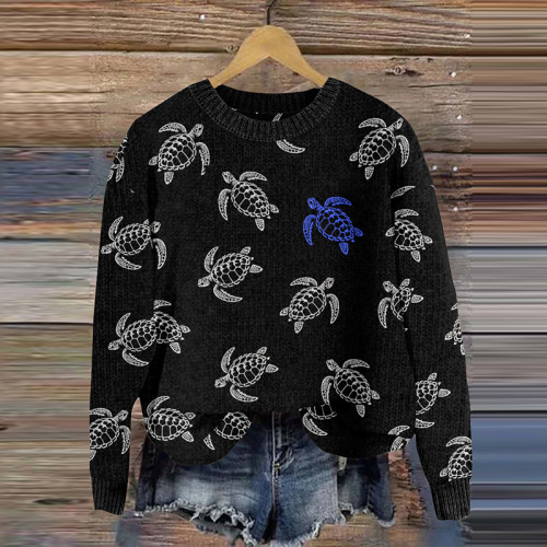 Sea ​​Turtle Embroidered Artwork Cozy Sweater