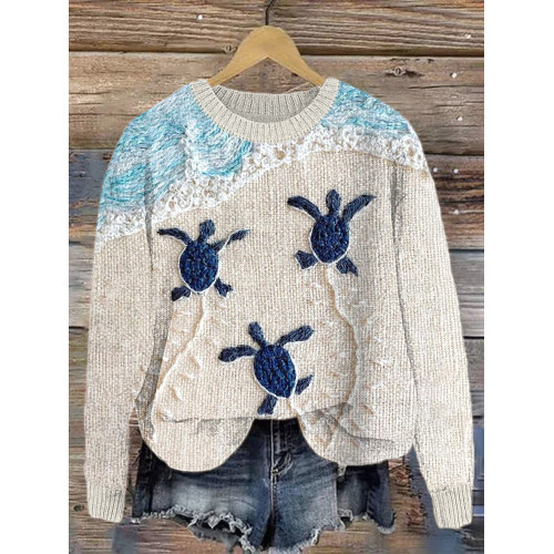 Sea Turtle Embroidery Pattern Cozy Knit Sweater
