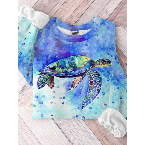 Sea Turtle Printed Casual Sweatshirt