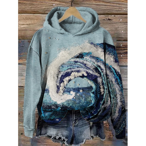 Sea Wave Pearl Textile Art Cozy Hoodie