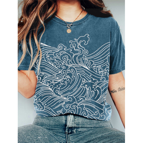Sea Waves Japanese Art Vintage Washed T Shirt