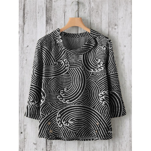 Sea Waves Japanese Lino Art Linen Blend Tunic