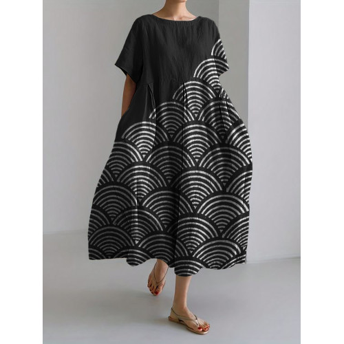 Sea Waves Japanese Lino Contrast Linen Blend Maxi Dress