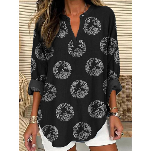 Sea Waves Japanese Pattern Linen Blend Tunic