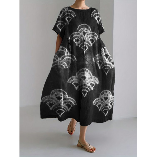 Sea Waves Japanese Tie Dye Linen Blend Maxi Dress