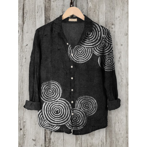 Sea Waves Ripples Japanese Lino Art Linen Blend Blouse