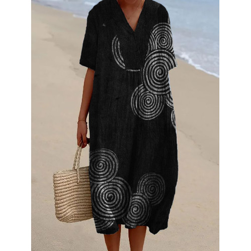 Sea Waves Ripples Japanese Lino Art Linen Blend Dress