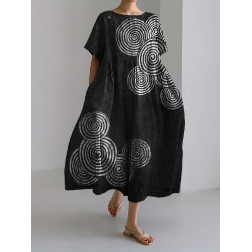 Sea Waves Ripples Japanese Lino Art Linen Blend Maxi Dress