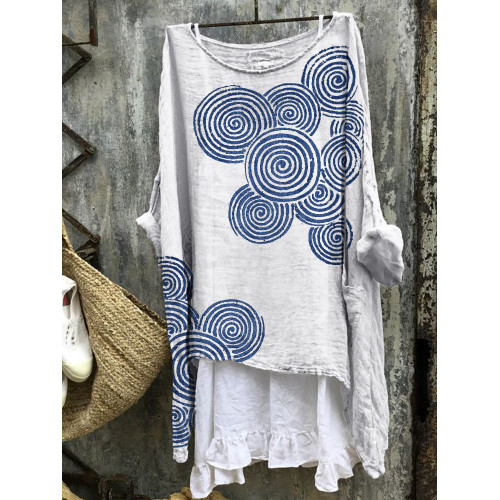 Sea Waves Ripples Japanese Lino Art Linen Blend Tunic