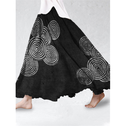 Sea Waves Ripples Lino Art Linen Blend Flowy Wide Skirt