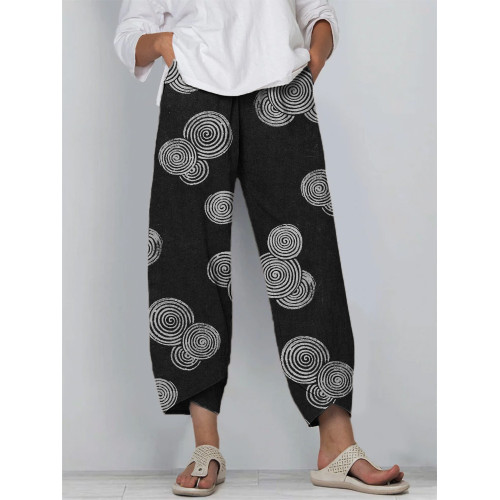 Sea Waves Ripples Lino Pattern Linen Blend Cropped Pants