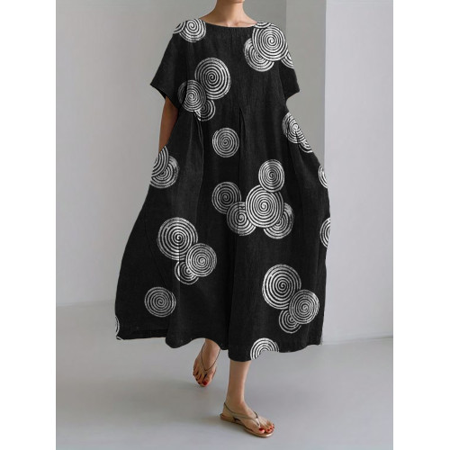 Sea Waves Ripples Lino Pattern Linen Blend Maxi Dress