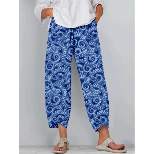 Sea Witch Octopus Tentacles Pattern Cropped Casual Pants