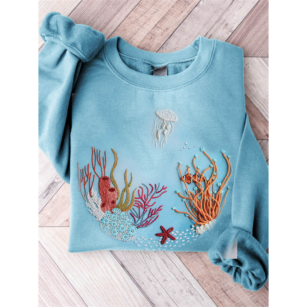Seabed Embroidery Art Comfy Sweatshirt