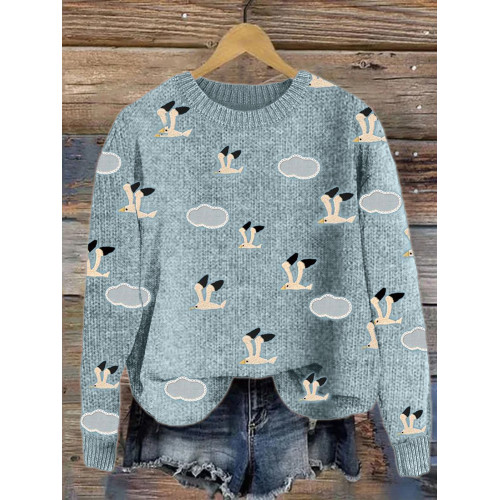 Seagulls in the Sky Embroidery Pattern Cozy Knit Sweater