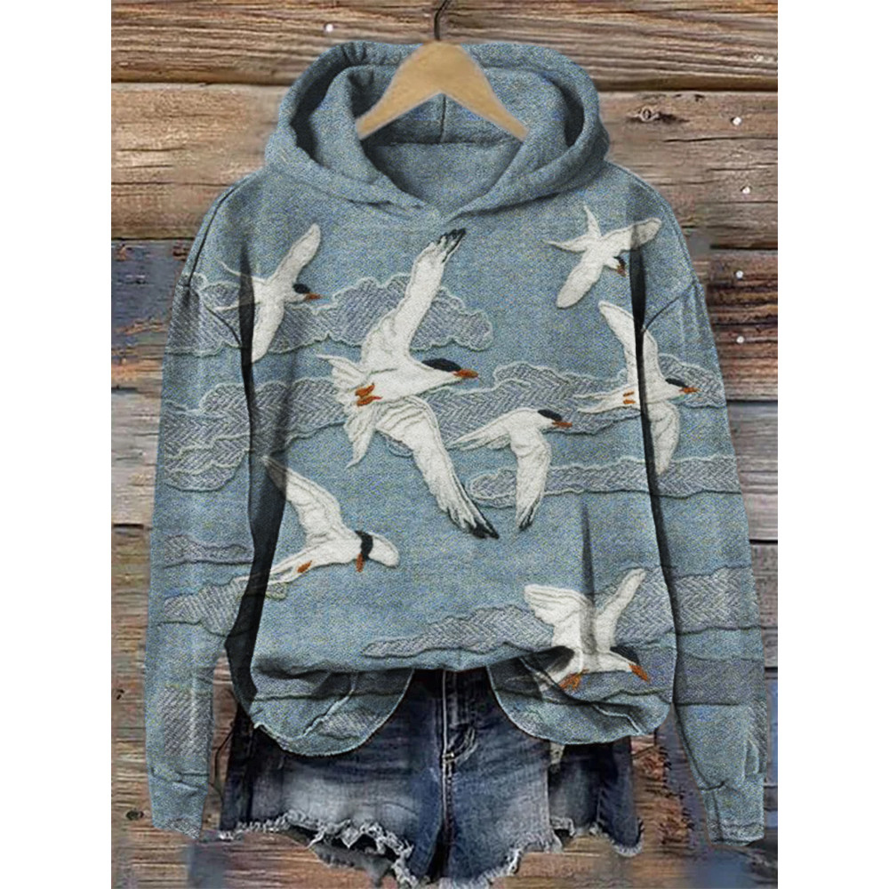 Seagulls in the Sky Textile Art Cozy Hoodie