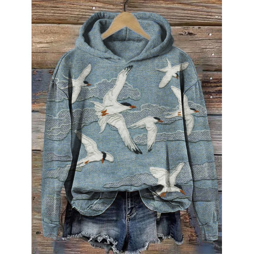 Seagulls in the Sky Textile Art Cozy Hoodie