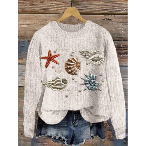Seaside Embroidery Pattern Cozy Knit Sweater