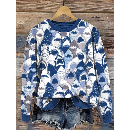 Shark Art Print Casual Cozy Sweatshirt