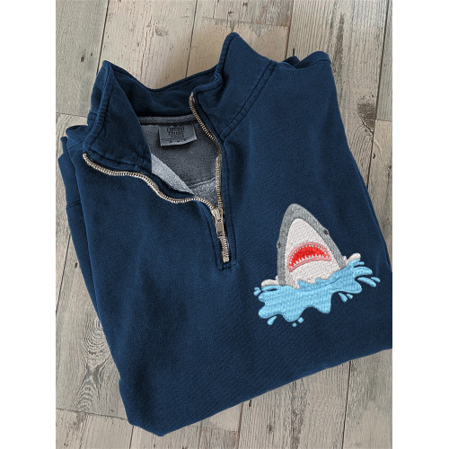 Shark Jaw Hand-embroidered Pattern Zipper Stand-up Sweatshirt