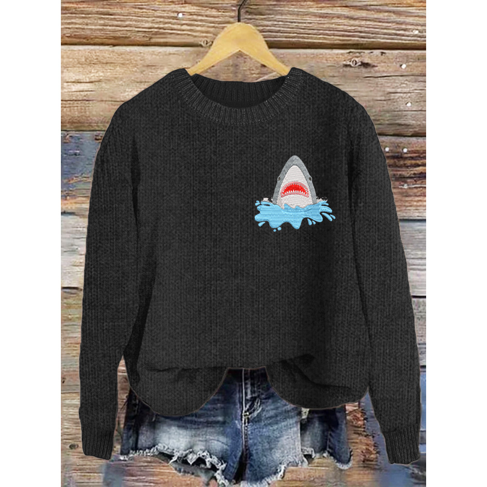 Shark Jaw Pattern Cozy Knit Sweater