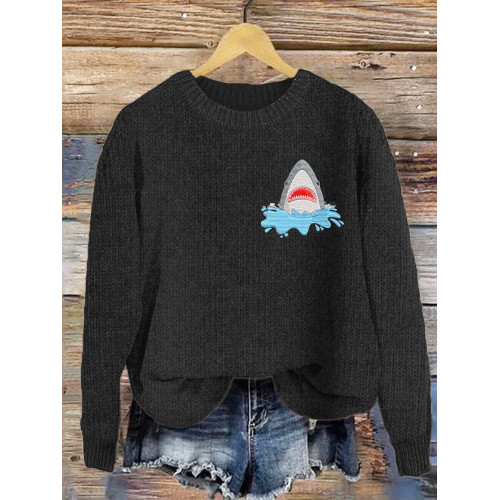 Shark Jaw Pattern Cozy Knit Sweater