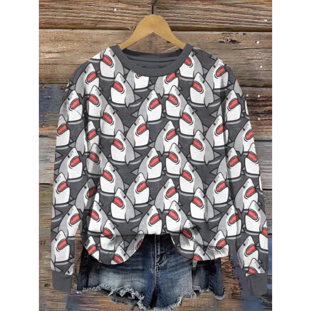 Shark Jaws Cartoon Pattern Cozy Sweatshirt