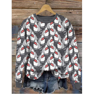 Shark Jaws Cartoon Pattern Cozy Sweatshirt