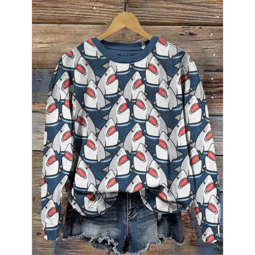 Shark Jaws Cartoon Pattern Cozy Sweatshirt