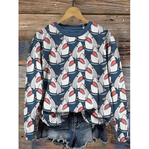 Shark Jaws Cartoon Pattern Cozy Sweatshirt