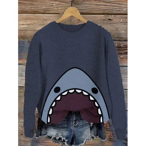 Shark Pattern Cozy Knit Sweater