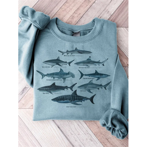 Shark Pattern Embroidery Art Cozy Sweatshirt