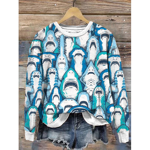Shark Print Casual Cozy Sweatshirt