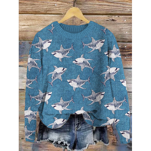 Shark Sea Animal Pattern Cozy Knit Sweater
