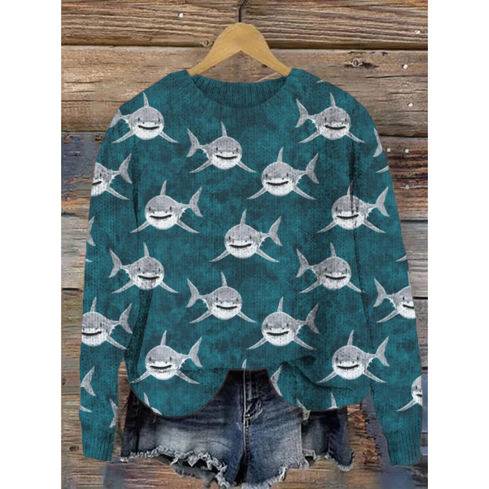 Shark Tie-Dye Pattern Cozy Knit Sweater