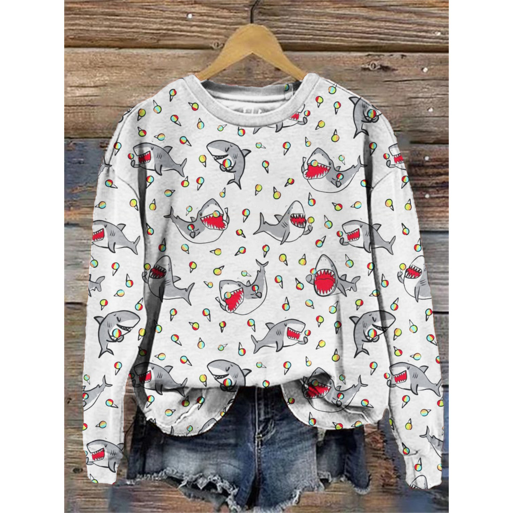 Shark & Lollipop Cartoon Pattern Cozy Sweatshirt