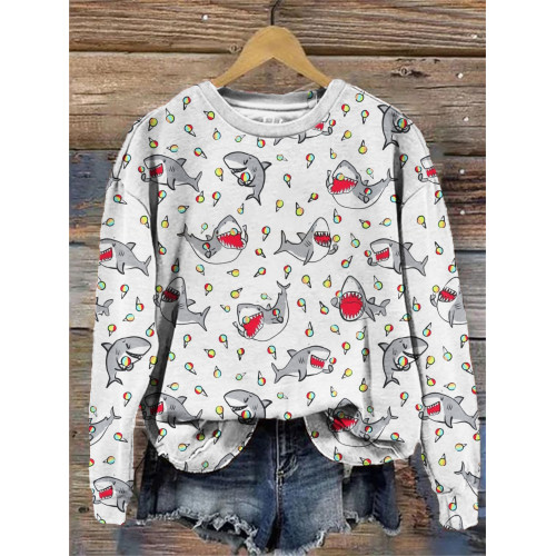 Shark & Lollipop Cartoon Pattern Cozy Sweatshirt