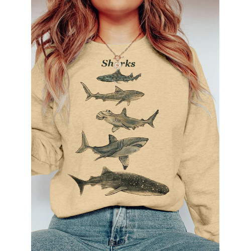 Sharks Graphic Print Vintage Comfy Sweatshirt