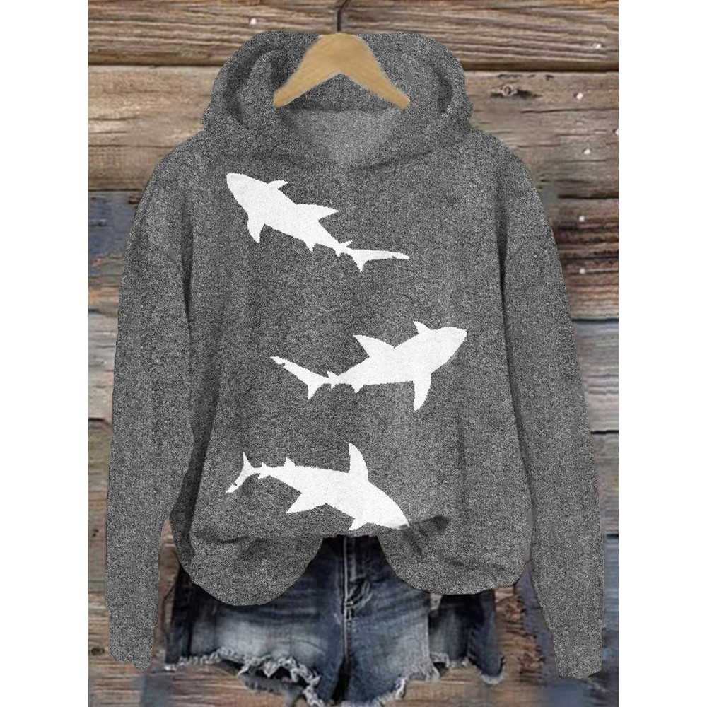 Sharks Knit Art Pattern Vintage Cozy Hoodie