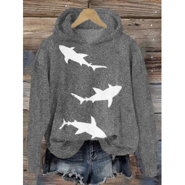 Sharks Knit Art Pattern Vintage Cozy Hoodie