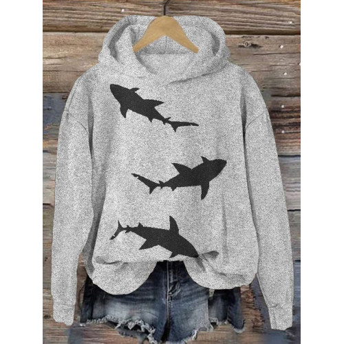 Sharks Knit Art Pattern Vintage Cozy Hoodie