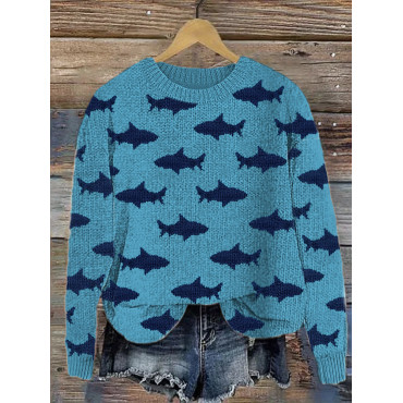 Sharks Pattern Casual Cozy Knit Sweater