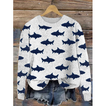 Sharks Pattern Casual Cozy Knit Sweater