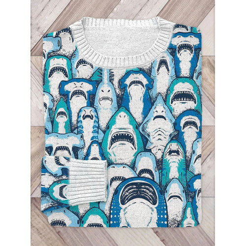 Sharks Pattern Casual Cozy Knit Sweater
