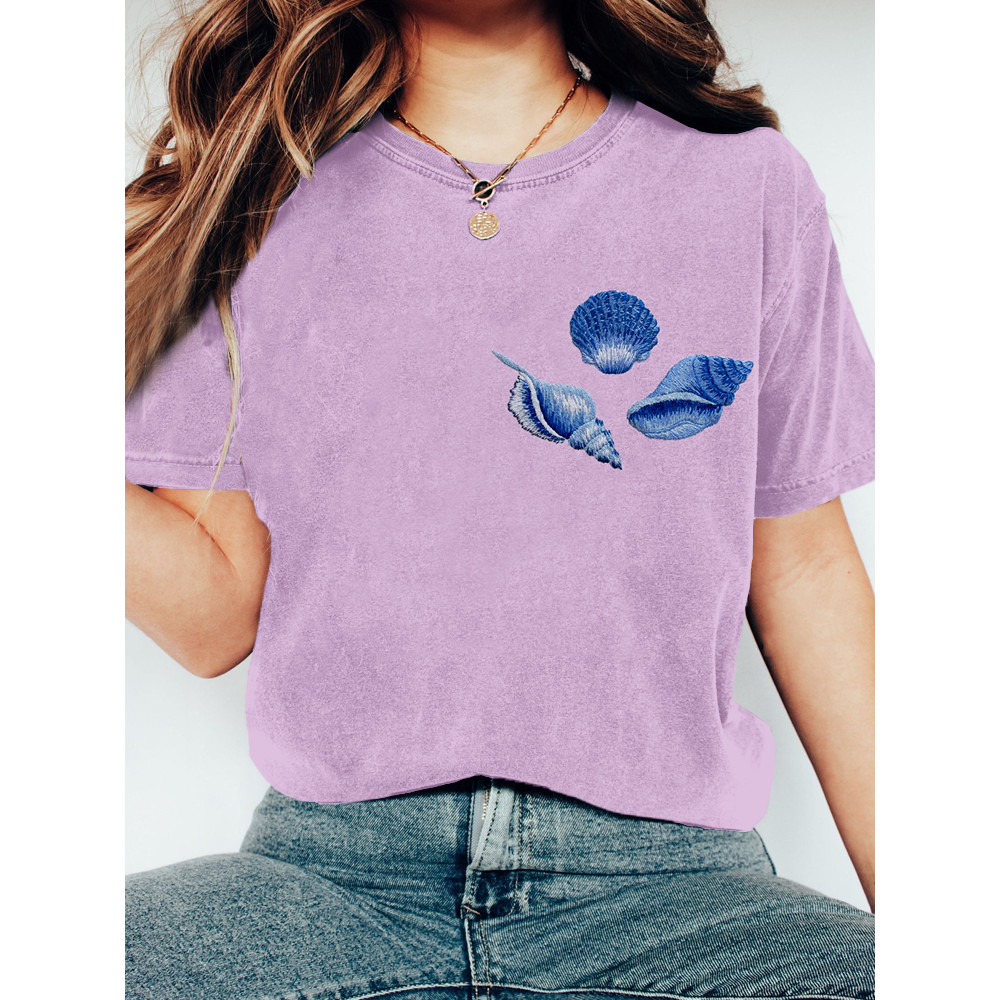 Shellfish Embroidery Art Vintage Comfy T Shirt