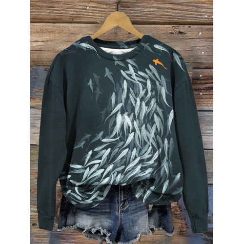 Shoal of Fish Pattern Print Comfy Sweatshirt